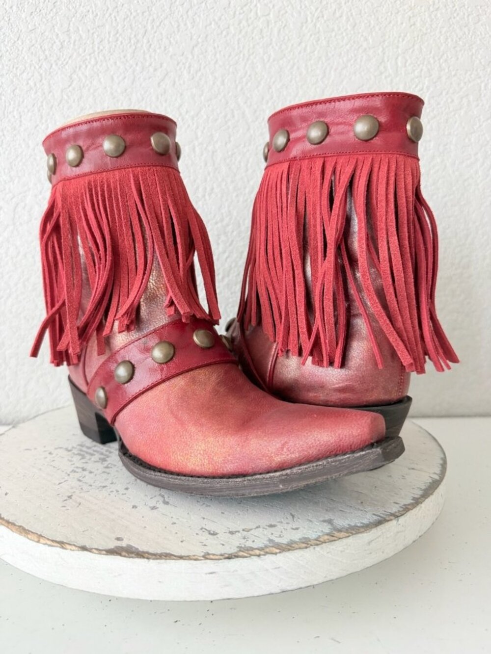 Old Gringo Milan Fringes Red Cowboy Boots Womens Size 7 Western Snip Toe Short